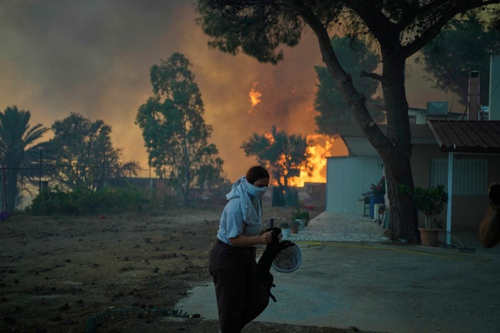 Συγκινητικές εικόνες από διασώσεις ζώων στη φλεγόμενη Αχαΐα - Νεαρός αγκαλιά με πρόβατο πάνω στο μηχανάκι