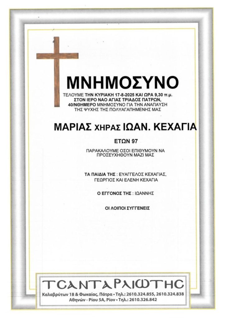 Πάτρα: Μνημόσυνα που θα τελεστούν σήμερα Κυριακή