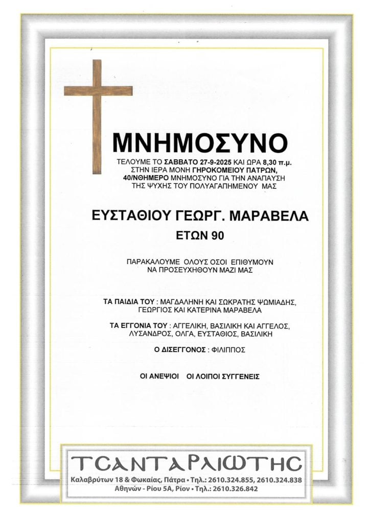 Πάτρα: Μνημόσυνα Σάββατο & Κυριακή