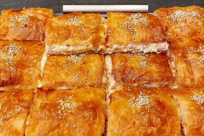 Ζαμπονοτυρόπιτα με γκούντα, μοτσαρέλα, μπέικον και ζαμπόν