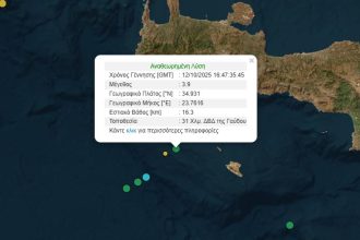 Σεισμός 3,9 Ρίχτερ νότια της Κρήτης