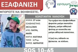 Silver Alert για τον 27χρονο που εξαφανίστηκε μόλις αποφυλακίστηκε από τον Αγ. Στέφανο