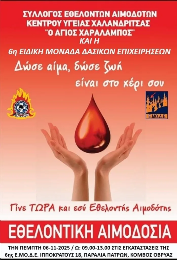 Εθελοντικές αιμοδοσίες στην Πάτρα, Τετάρτη & Πέμπτη