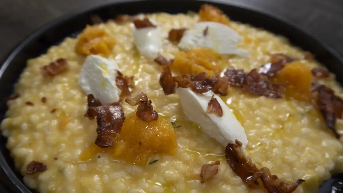 Ριζότο φούρνου με κολοκύθα και καπνιστή πανσέτα