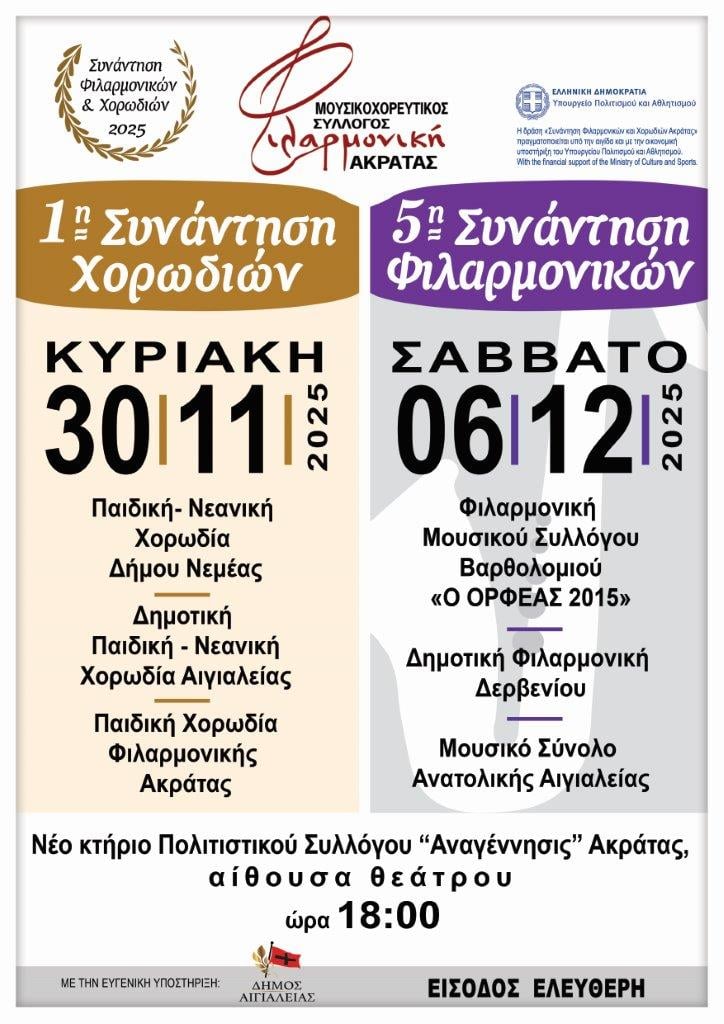 Συνάντηση Φιλαρμονικών και Χορωδιών Ακράτας 2025