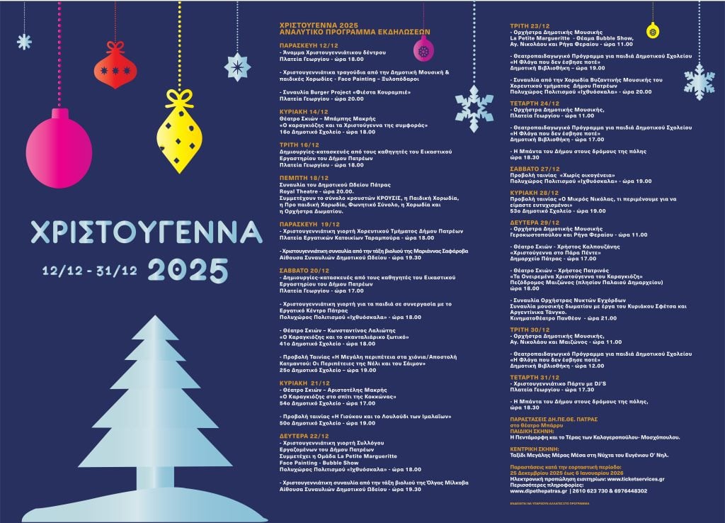 Πάτρα: Με το άναμμα του Χριστουγεννιάτικου δέντρου στην πλ. Γεωργίου την Παρασκευή, ξεκινούν οι εορταστικές εκδηλώσεις του Δήμου