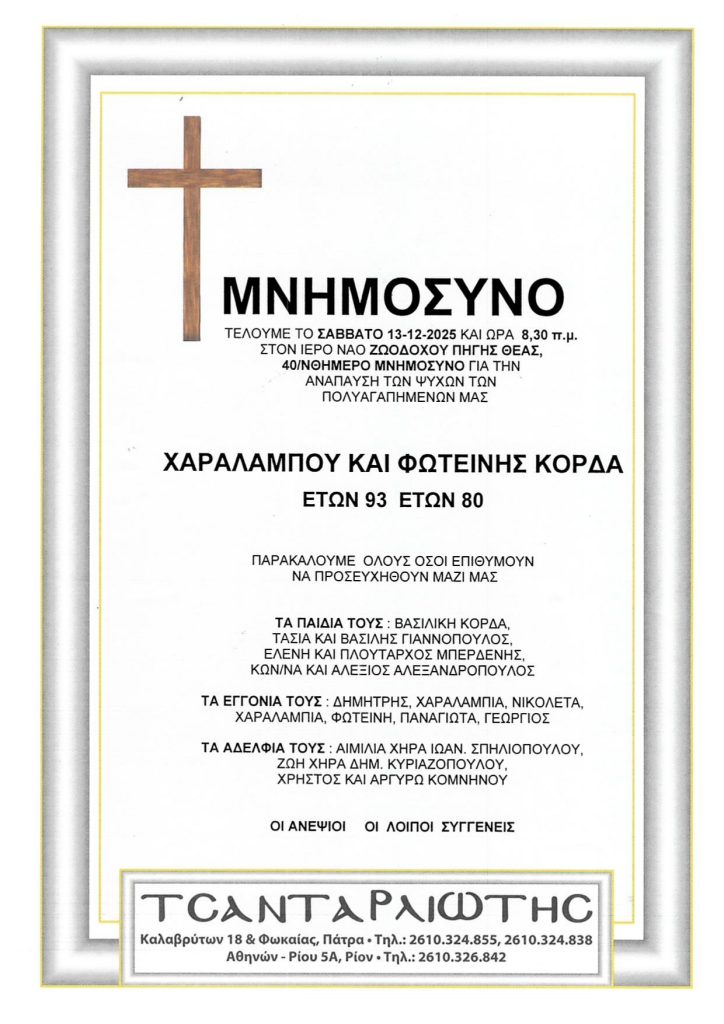 Πάτρα: Μνημόσυνα Σάββατο & Κυριακή