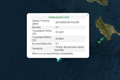 Σεισμός 3,1 Ρίχτερ ανοιχτά της Ζακύνθου