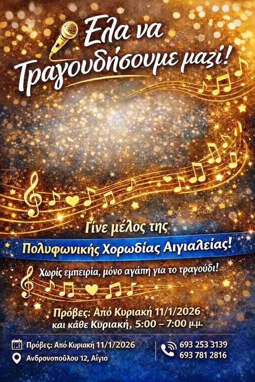 Έναρξη νέας μουσικής χρονιάς της Πολυφωνικής Χορωδίας Αιγιαλείας