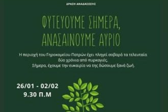 Πάτρα: 1.000 δέντρα για το άλσος Γηροκομειού – Μια συλλογική πρωτοβουλία αναδάσωσης