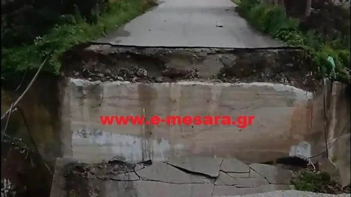 Κρήτη: Επεσε γέφυρα στη Μεσαρά από την κακοκαιρία – Ανεμοστρόβιλος χτύπησε την Ιεράπετρα