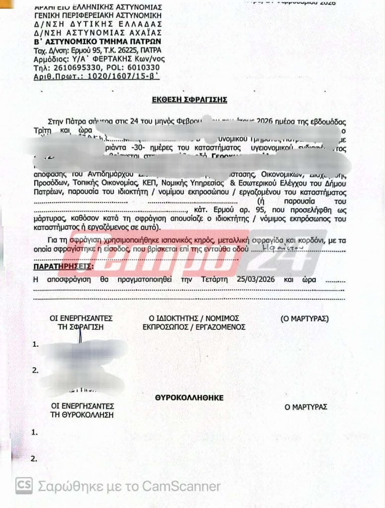 Πάτρα: Σφράγισμα 30 ημερών σε κατάστημα - Βρέθηκε ανήλικη μαζί με την ενήλικη αδερφή της, τι υποστηρίζει η μητέρα τους - ΕΓΓΡΑΦΑ